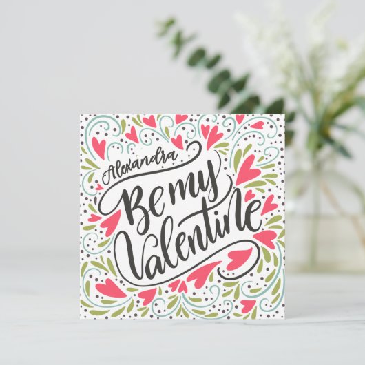 Whimsical Be My Valentine Custom Name Flat  カード (スタンド正面)