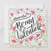 Whimsical Be My Valentine Custom Name Flat  カード (正面)