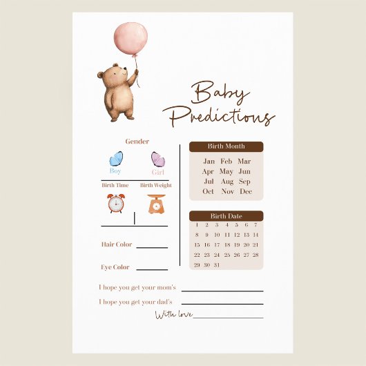 Whimsical Bear Baby Predictions Game チラシ