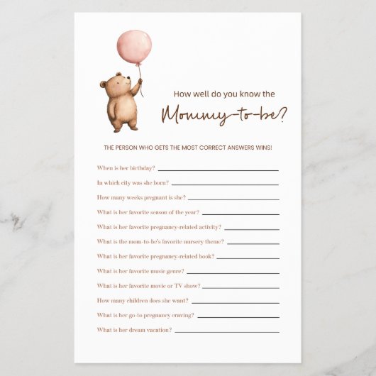 Whimsical Bear  Mommy to be Guessing Game チラシ (正面)