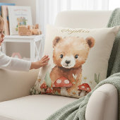 Whimsical Bear Mushroom Watercolor Childrens Room  クッション