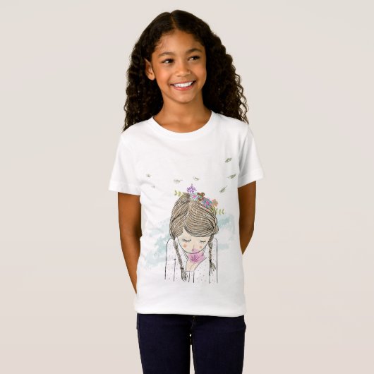 Whimsical Bear on Bicycle Girls' T-Shirt  Tシャツ (正面フル)
