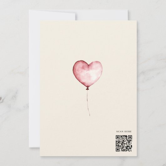 Whimsical Bear "One" Heart Balloon Birthday  招待状 (裏面)