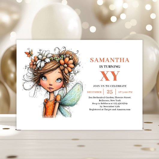 Whimsical Beautiful Fairy Girl Birthday Invitation 招待状