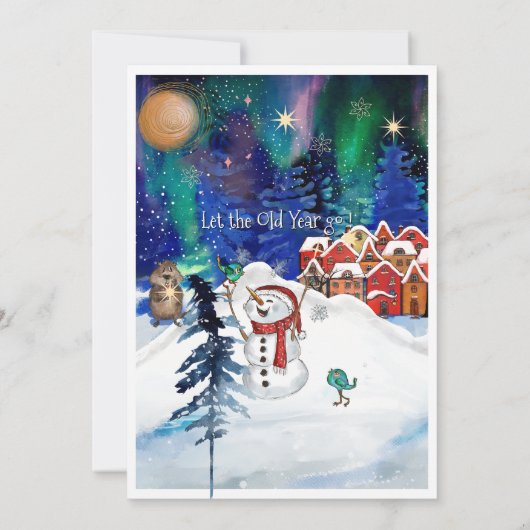 Whimsical Beaver and Snowman Northern Light シーズンカード (裏面)