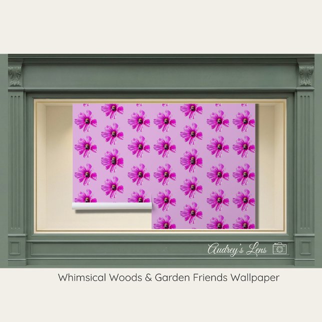 Whimsical Bee & Cosmos Pink Floral Nursery 壁紙 (クリエイターアップロード済み)