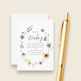 Whimsical Bee Floral Books for Baby Card エンクロージャーカード