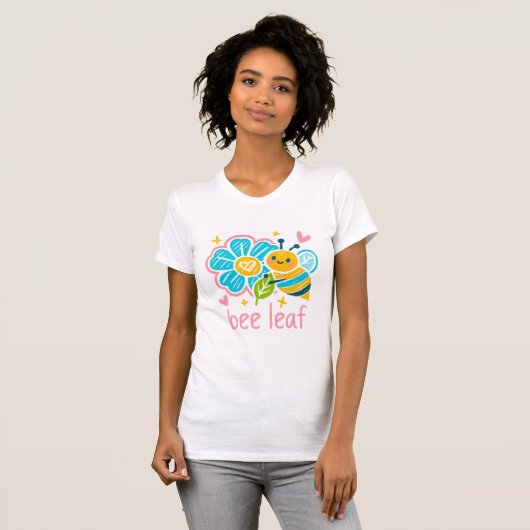 Whimsical Bee Leaf crayon Art  Happy Eco-Conscious Tシャツ (正面フル)