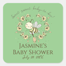  whimsical bee wreath baby shower スクエアシール