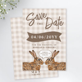 Whimsical Beige Woodland Hare Bunny Save The Date セーブザデート