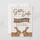 Whimsical Beige Woodland Hare Bunny Save The Date セーブザデート (正面)