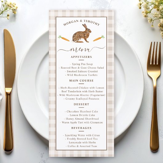 Whimsical Beige Woodland Hare Wedding Menu Card メニュー