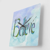 Whimsical Believe Hand-Lettering スクエア壁時計 (傾斜)