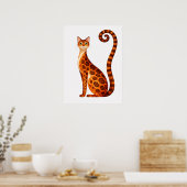 Whimsical Bengal Cat Watercolor ポスター (キッチン)