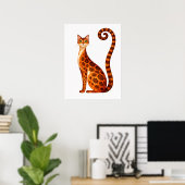 Whimsical Bengal Cat Watercolor ポスター (ホームオフィス)