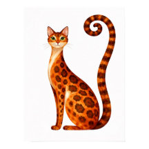 Whimsical Bengal Cat Watercolor