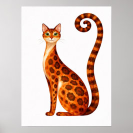 Whimsical Bengal Cat Watercolor ポスター