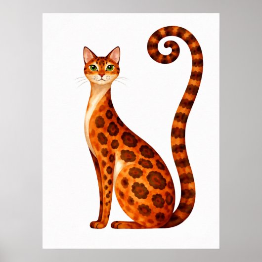 Whimsical Bengal Cat Watercolor ポスター (正面)