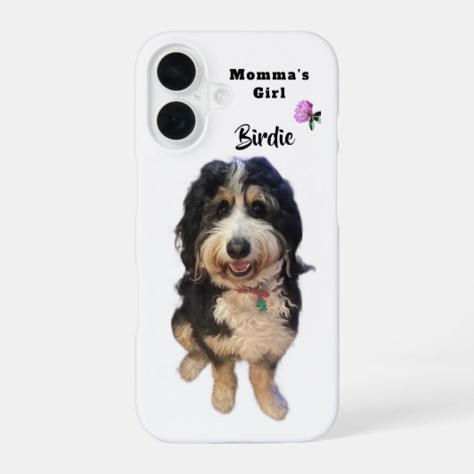 Whimsical Bernedoodle Dog Photo Momma’s Girl  Name iPhone 16ケース (裏面)