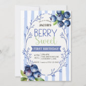 Whimsical Berry Sweet Blueberry Birthday 招待状 (正面)