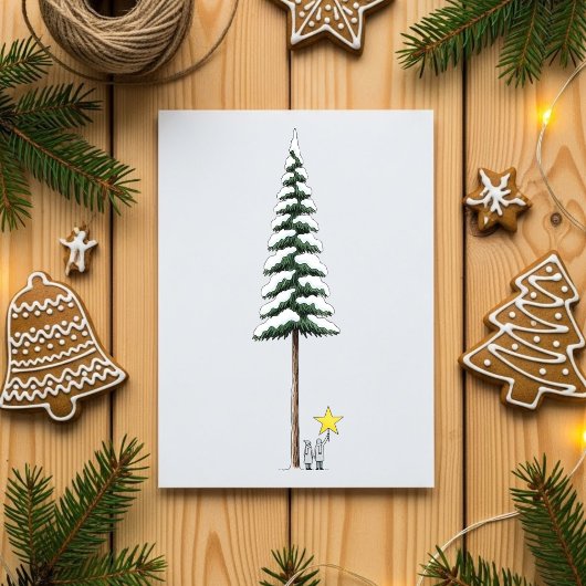 Whimsical Big Christmas Tree Snowy Holiday Card シーズンカード