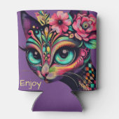 Whimsical Big-Eye Retro Diva Cat Kitty 缶クーラー (裏面)