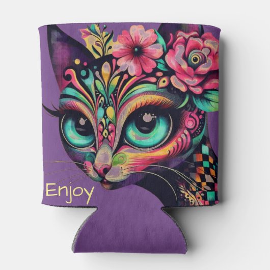 Whimsical Big-Eye Retro Diva Cat Kitty 缶クーラー (裏面)