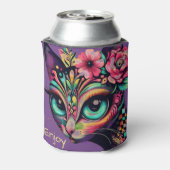 Whimsical Big-Eye Retro Diva Cat Kitty 缶クーラー (缶裏面)