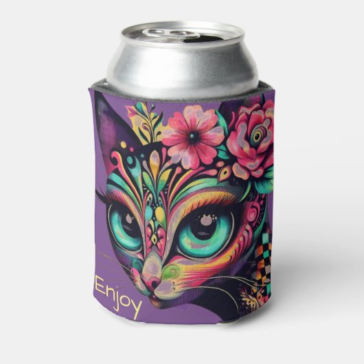 Whimsical Big-Eye Retro Diva Cat Kitty 缶クーラー (缶裏面)