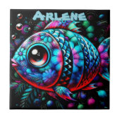 Whimsical Big-Eyed Fish Nautical Personalized タイル (正面)