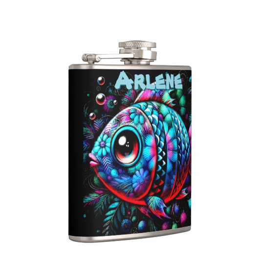 Whimsical Big-Eyed Fish Nautical Personalized フラスク (右)