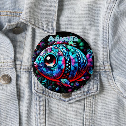 Whimsical Big-Eyed Fish Nautical Personalized 缶バッジ (インサイチュ)