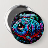 Whimsical Big-Eyed Fish Nautical Personalized 缶バッジ (正面&裏面)
