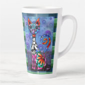 Whimsical Big-Eyed Funky Abstract Kitty Cat カフェラテマグ (右)