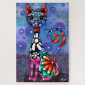 Whimsical Big-Eyed Funky Abstract Kitty Cat ジグソーパズル (縦)