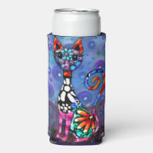 Whimsical Big-Eyed Funky Abstract Kitty Cat スリム缶クーラー (Seltzer正面)