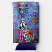 Whimsical Big-Eyed Funky Abstract Kitty Cat スリム缶クーラー (裏面)