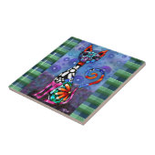 Whimsical Big-Eyed Funky Abstract Kitty Cat タイル (側面)