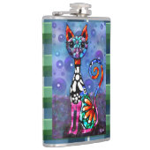 Whimsical Big-Eyed Funky Abstract Kitty Cat フラスク (右)