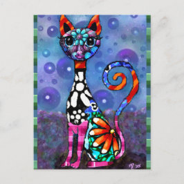 Whimsical Big-Eyed Funky Abstract Kitty Cat ポストカード