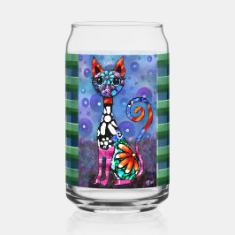 Whimsical Big-Eyed Funky Kitty Cat Abstract ガラス缶
