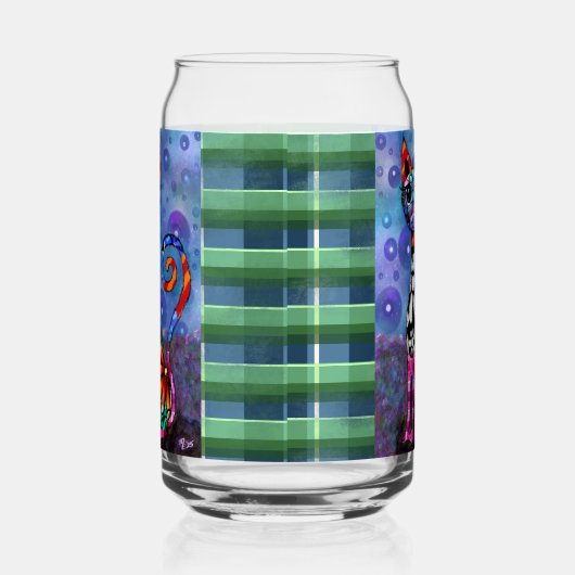 Whimsical Big-Eyed Funky Kitty Cat Abstract ガラス缶 (右)