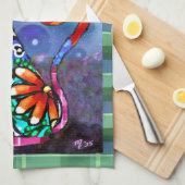 Whimsical Big-Eyed Funky Kitty Cat Abstract キッチンタオル (四つ折り)