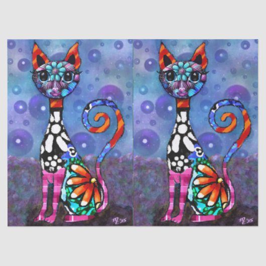 Whimsical Big-Eyed Funky Kitty Cat Decoupage 薄葉紙 (正面)