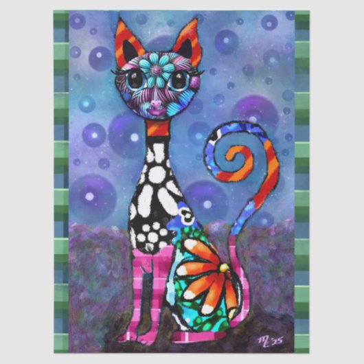 Whimsical Big-Eyed Funky Kitty Cat Decoupage 薄葉紙 (正面)