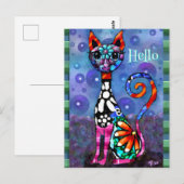 Whimsical Big-Eyed Funky Kitty Cat Personalilzed ポストカード (正面/裏面)