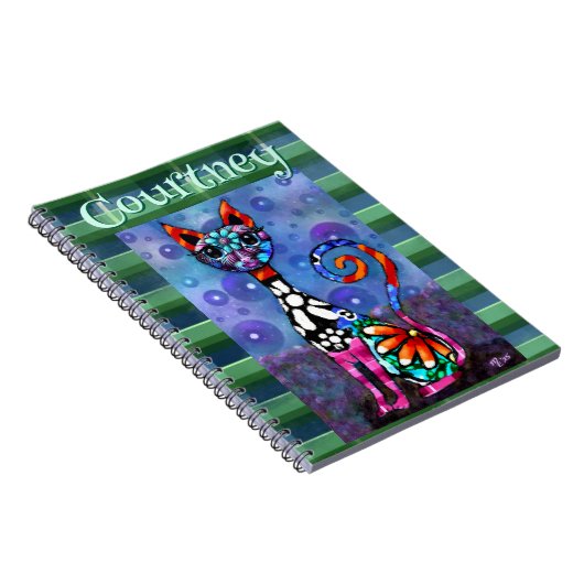 Whimsical Big-Eyed Funky Kitty Cat Personalized ノートブック (右側)