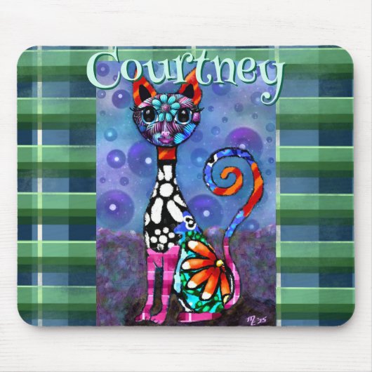 Whimsical Big-Eyed Funky Kitty Cat Personalized マウスパッド (正面)