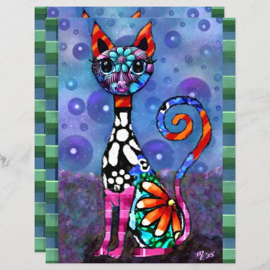 Whimsical Big-Eyed Funky Kitty Cat Scrapbook Paper (正面/裏面)