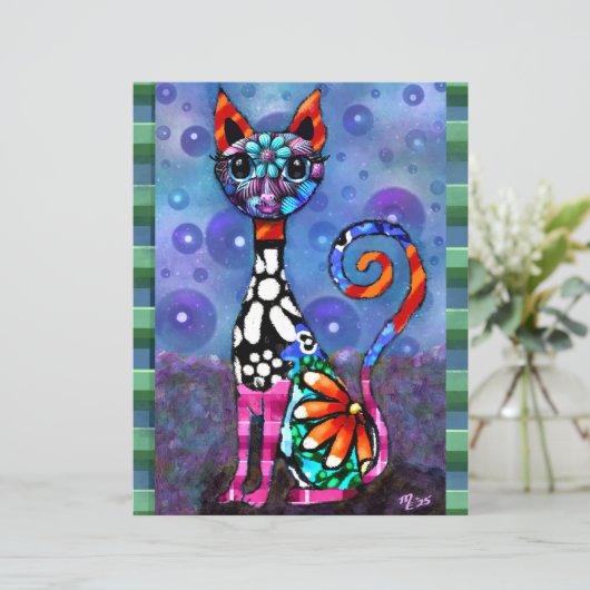 Whimsical Big-Eyed Funky Kitty Cat Scrapbook Paper (スタンド正面)